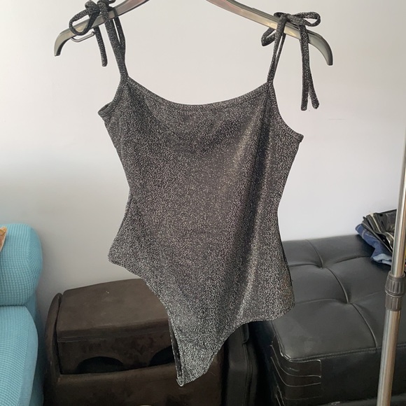 Fashion Nova Sparkly Black Tie Strap Tank Bodysuit - Picture 3 of 15